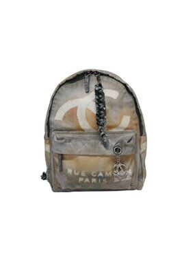 Chanel Act 2 Graffiti Backpack CC Logo Canvas Beige